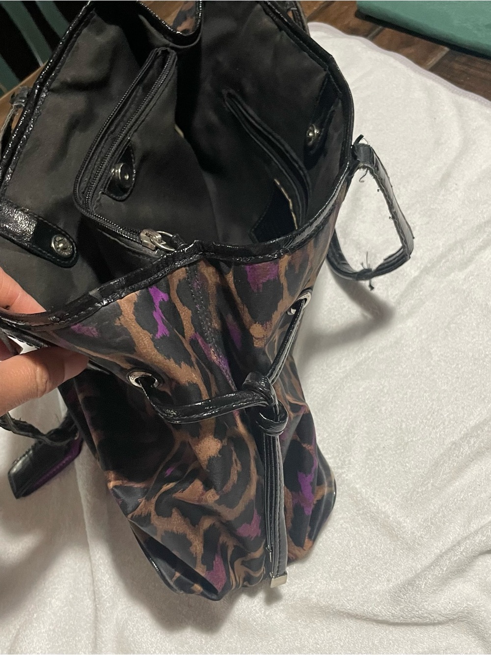 Coach Leopard-Print Brown Purple Black Tote Zip Closure Women Designer Bag - Picture 7 of 8